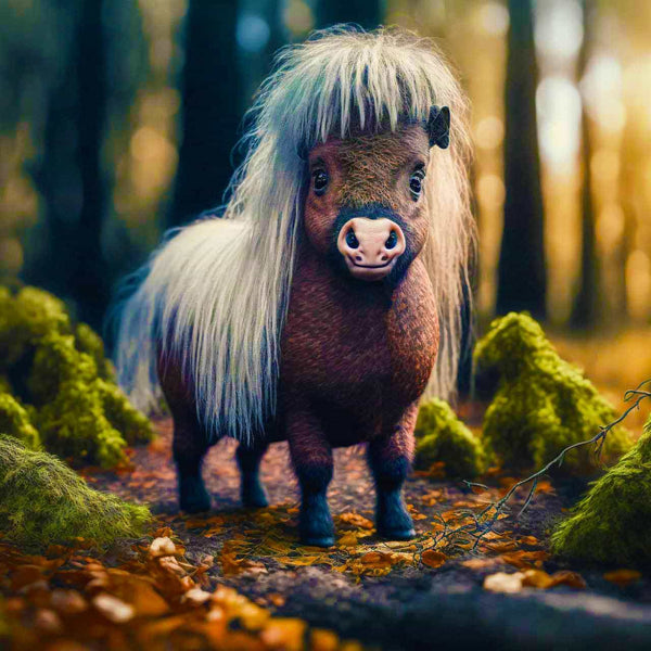 Malen nach Zahlen - Kleines Pony im Wald - hochwertige Leinwand - Horizontal, Pferde, Tiere