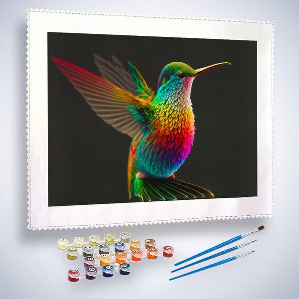 Malen nach Zahlen - Regenbogenkolibri - hochwertige Leinwand - Horizontal, Kolibri, Tiere, Vögel