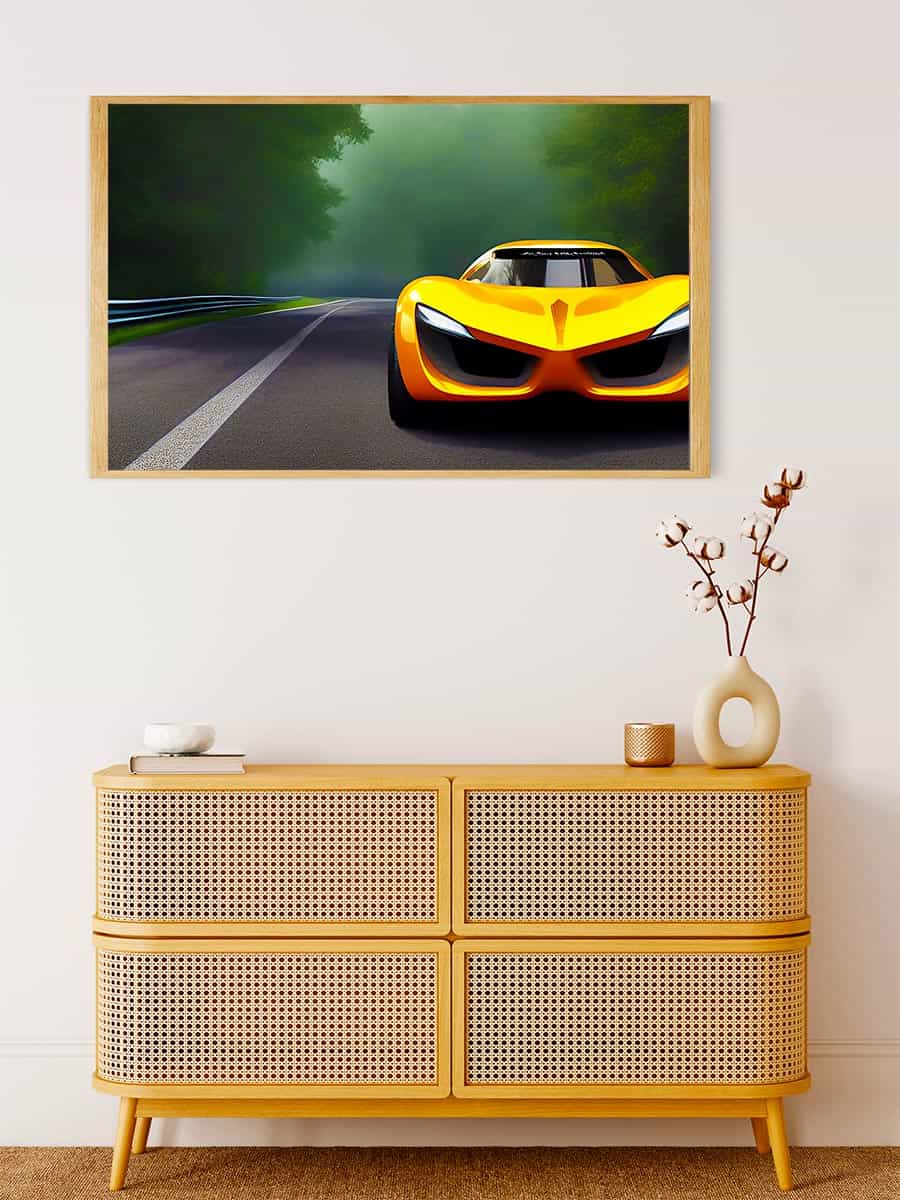 Malen nach Zahlen - Rasante Fahrt in Gelb - hochwertige Leinwand - Auto, Horizontal