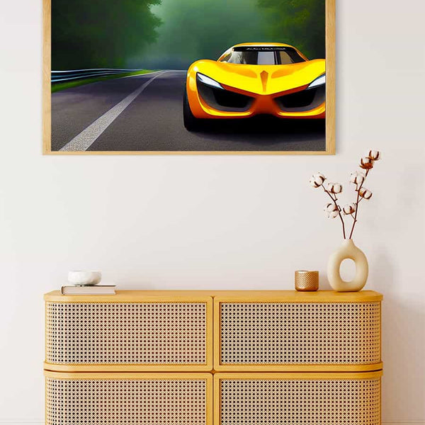 Malen nach Zahlen - Rasante Fahrt in Gelb - hochwertige Leinwand - Auto, Horizontal
