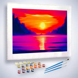 Malen nach Zahlen - Berge Meer und Sonnenaufgang - hochwertige Leinwand - Berge, Horizontal, Meer