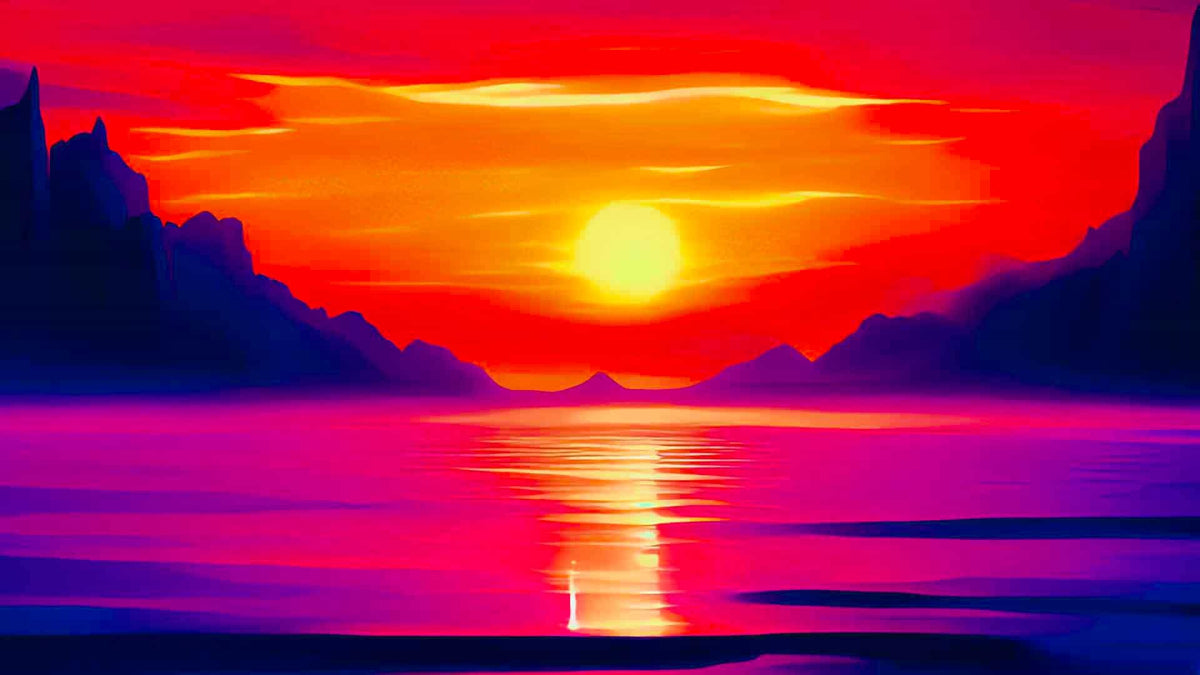 Malen nach Zahlen - Berge Meer und Sonnenaufgang - hochwertige Leinwand - Berge, Horizontal, Meer