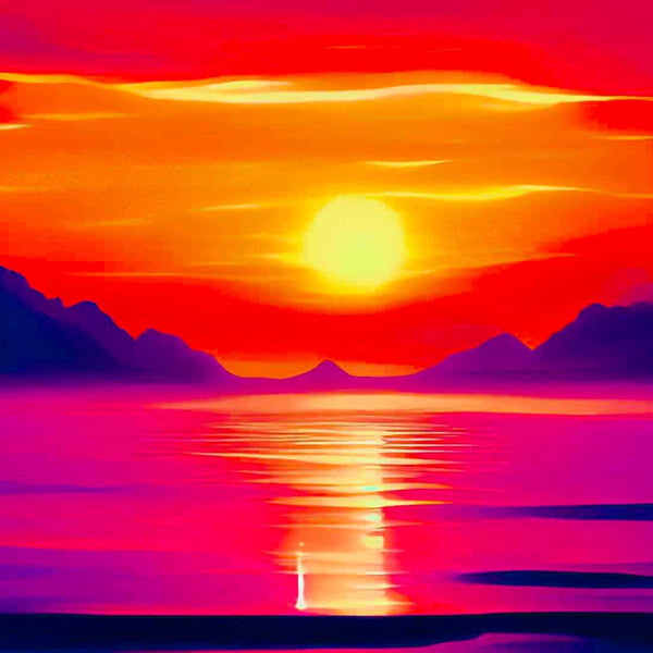Malen nach Zahlen - Berge Meer und Sonnenaufgang - hochwertige Leinwand - Berge, Horizontal, Meer