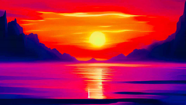 Malen nach Zahlen - Berge Meer und Sonnenaufgang - hochwertige Leinwand - Berge, Horizontal, Meer