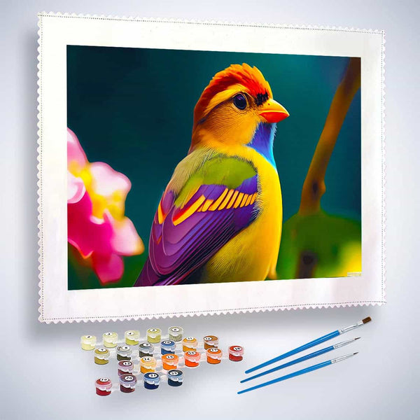 Malen nach Zahlen - Bunter Vogel mit Irokesenschnitt - hochwertige Leinwand - Horizontal, Tiere, Vögel