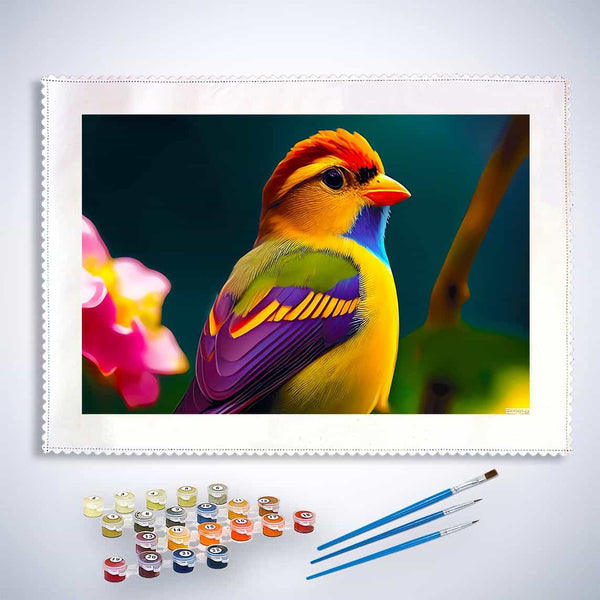 Malen nach Zahlen - Bunter Vogel mit Irokesenschnitt - hochwertige Leinwand - Horizontal, Tiere, Vögel