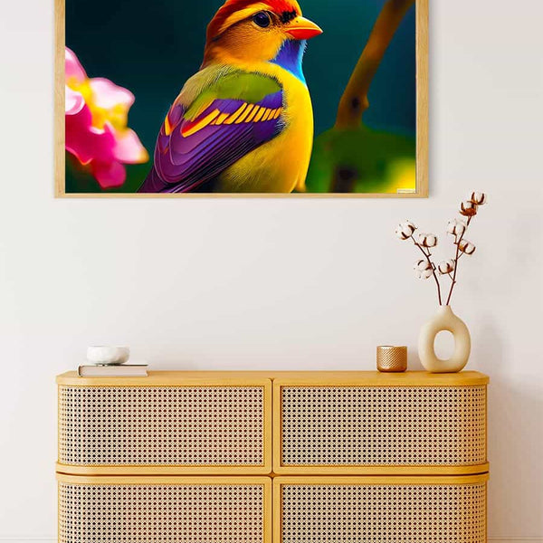 Malen nach Zahlen - Bunter Vogel mit Irokesenschnitt - hochwertige Leinwand - Horizontal, Tiere, Vögel