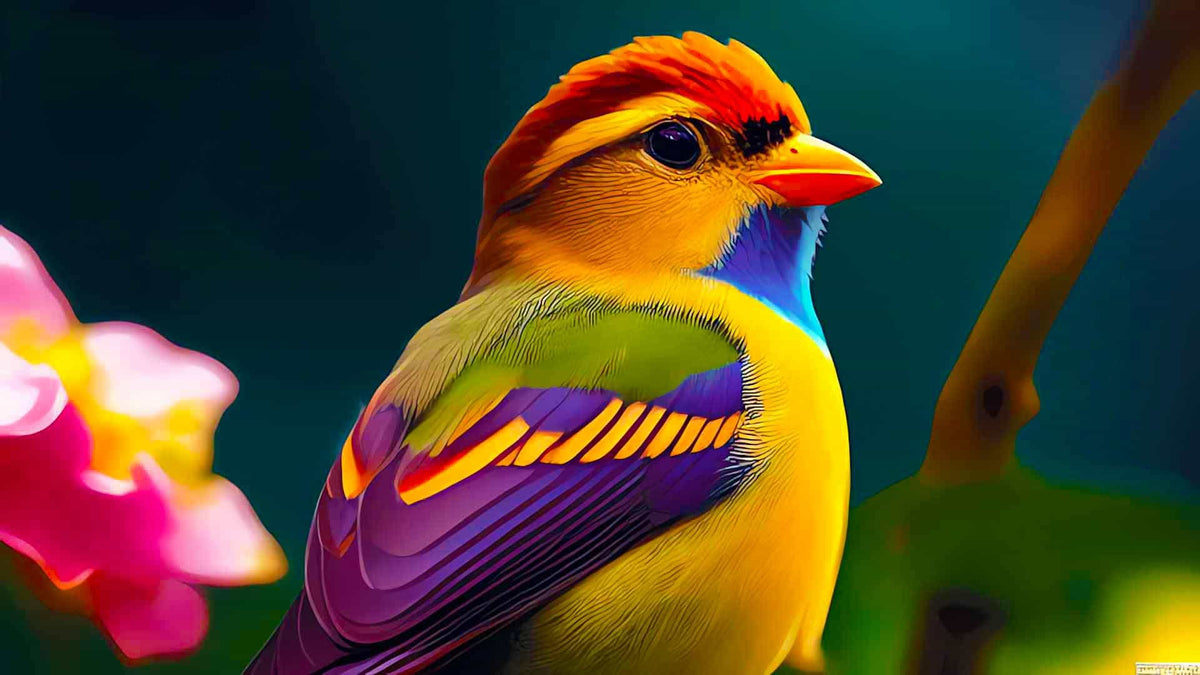 Malen nach Zahlen - Bunter Vogel mit Irokesenschnitt - hochwertige Leinwand - Horizontal, Tiere, Vögel