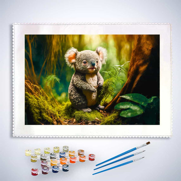Malen nach Zahlen - Koalabär im Wald - hochwertige Leinwand - Bär, Horizontal, Koala, Tiere