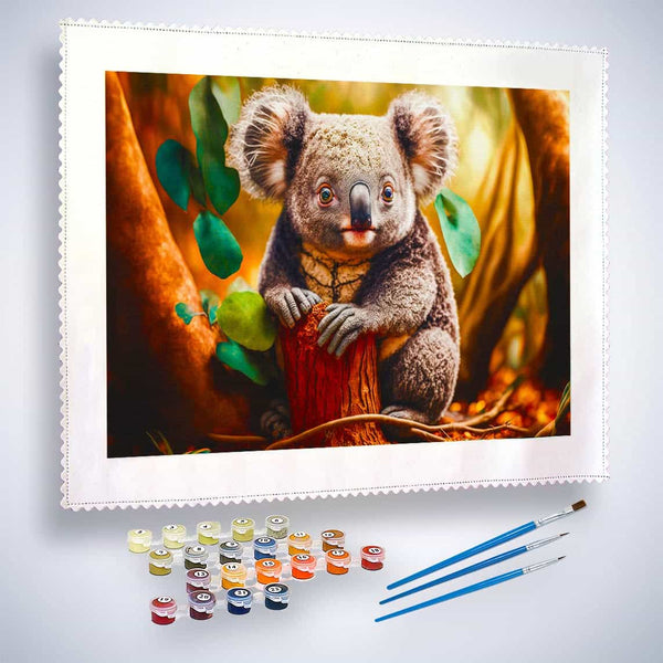 Malen nach Zahlen - Koalabär auf Waldboden - hochwertige Leinwand - Bär, Horizontal, Koala, Tiere