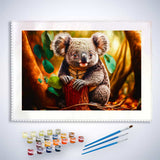 Malen nach Zahlen - Koalabär auf Waldboden - hochwertige Leinwand - Bär, Horizontal, Koala, Tiere