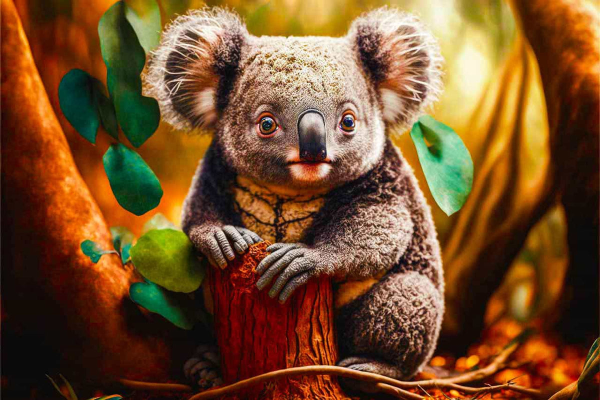 Malen nach Zahlen - Koalabär auf Waldboden - hochwertige Leinwand - Bär, Horizontal, Koala, Tiere