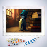 Malen nach Zahlen - Pinguin mit Hut - hochwertige Leinwand - Horizontal, Pinguin, Tiere