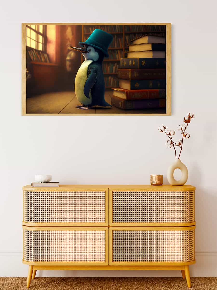 Malen nach Zahlen - Pinguin mit Hut - hochwertige Leinwand - Horizontal, Pinguin, Tiere