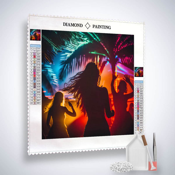 Diamond Painting Kit featuring The Beach Dance design with vivid colors, perfect for paint by numbers enthusiasts.