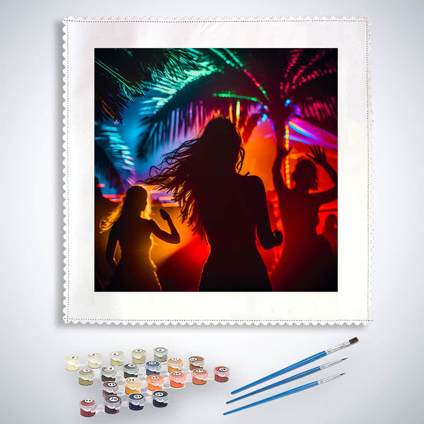 Malen nach Zahlen - Der Strandtanz - hochwertige Leinwand - Abstrakt, Abstrakte Kunst, Menschen, Quadratisch, strand, trendbilder