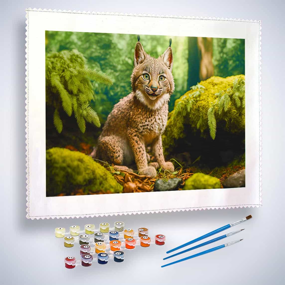 Malen nach Zahlen - Luchs kind im Wald - hochwertige Leinwand - Horizontal, Luchs, Tiere