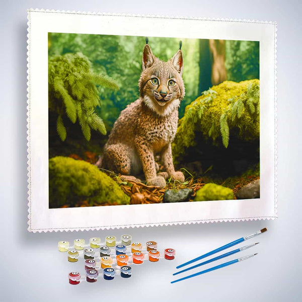 Malen nach Zahlen - Luchs kind im Wald - hochwertige Leinwand - Horizontal, Luchs, Tiere