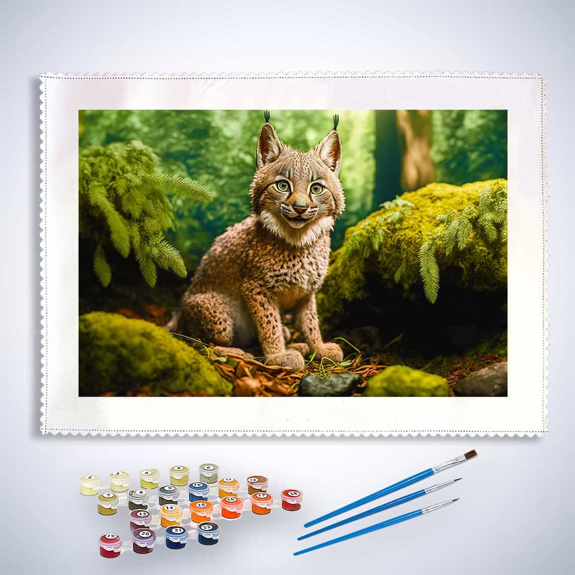 Malen nach Zahlen - Luchs kind im Wald - hochwertige Leinwand - Horizontal, Luchs, Tiere