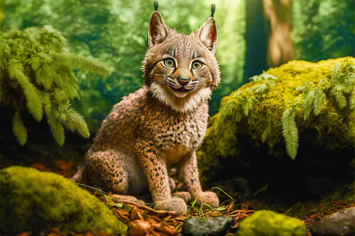 Malen nach Zahlen - Luchs kind im Wald - hochwertige Leinwand - Horizontal, Luchs, Tiere