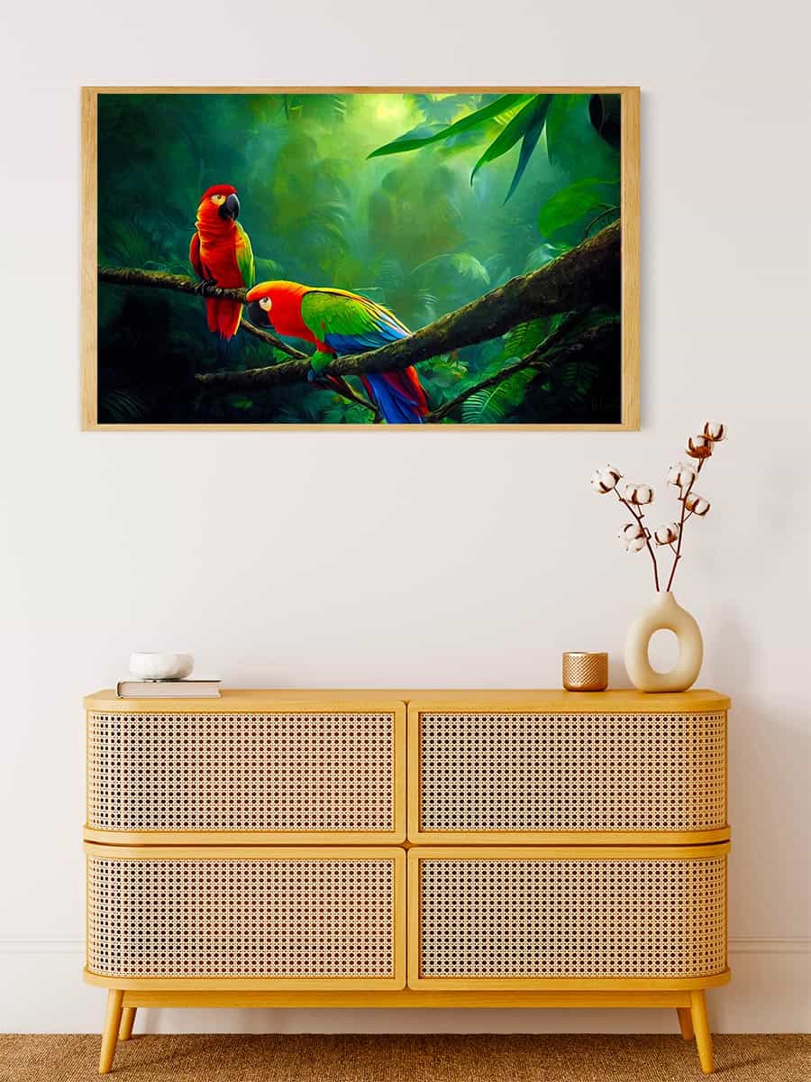 Malen nach Zahlen - Papageienpaar im Dschungel - hochwertige Leinwand - Horizontal, Papagei, Tiere, Vögel