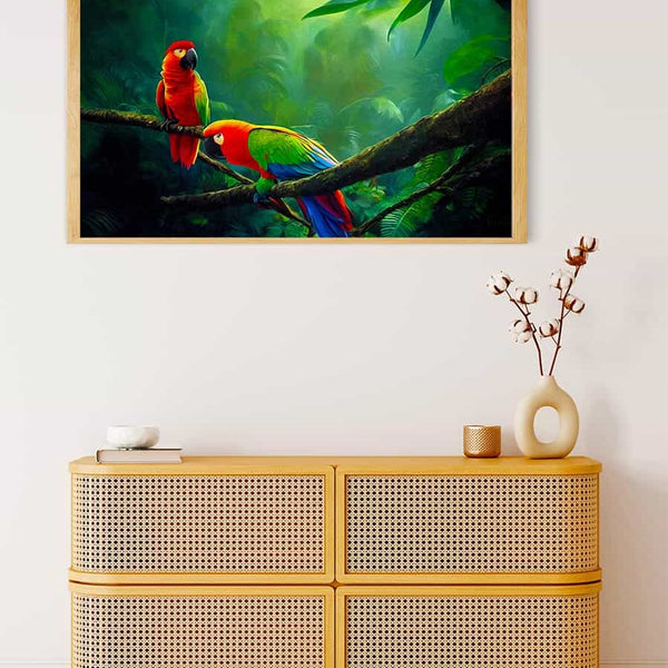 Malen nach Zahlen - Papageienpaar im Dschungel - hochwertige Leinwand - Horizontal, Papagei, Tiere, Vögel