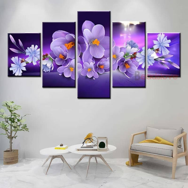 Malen nach Zahlen 5 teilig - Blumen in Lila und Rosa - hochwertige Leinwand - multi5, neue_bilder