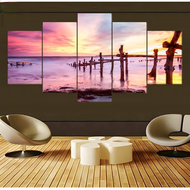 Malen nach Zahlen 5 teilig - Das Meer im Nebel, Sonnenuntergang - hochwertige Leinwand - multi5, neue_bilder