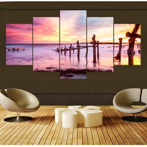 Malen nach Zahlen 5 teilig - Das Meer im Nebel, Sonnenuntergang - hochwertige Leinwand - multi5, neue_bilder