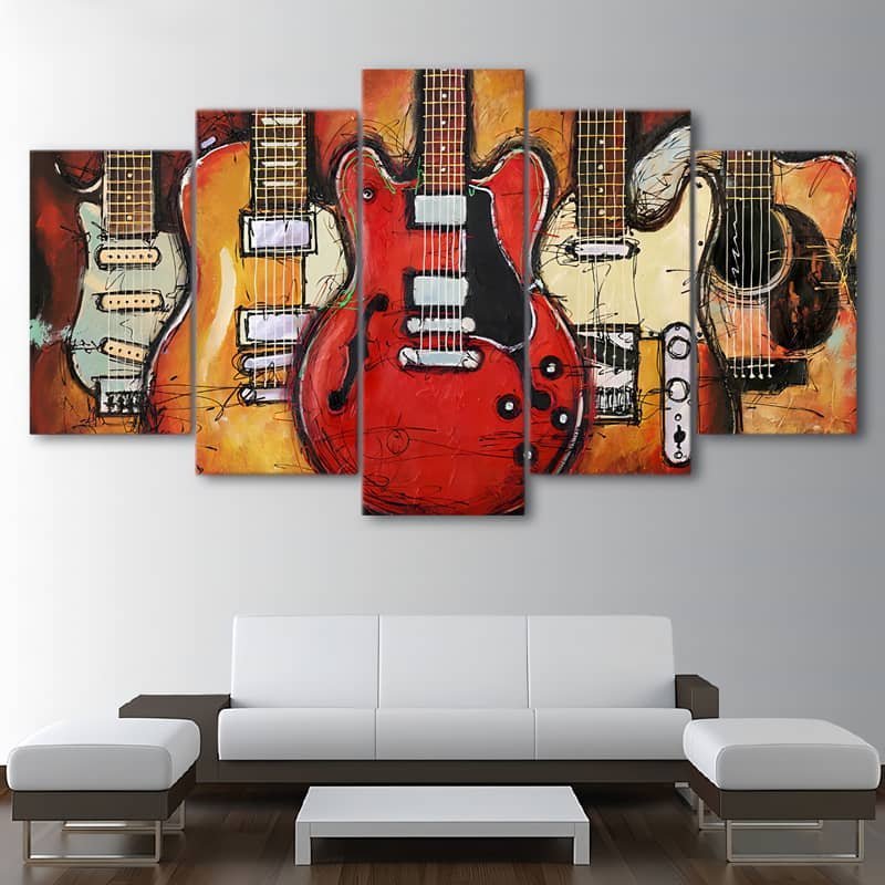 Malen nach Zahlen 5 teilig - Fünf Gitarren - hochwertige Leinwand - multi5, neue_bilder