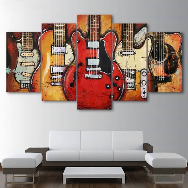 Malen nach Zahlen 5 teilig - Fünf Gitarren - hochwertige Leinwand - multi5, neue_bilder
