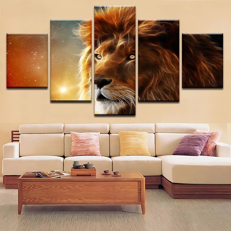 Malen nach Zahlen 5 teilig - Löwe mit schimmernder Mähne, Sonnenuntergang - hochwertige Leinwand - multi5, neue_bilder