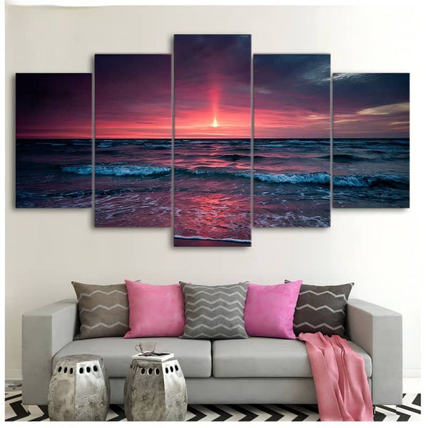 Malen nach Zahlen 5 teilig - Meeresrauschen im Roten Sonnenuntergang - hochwertige Leinwand - multi5, neue_bilder
