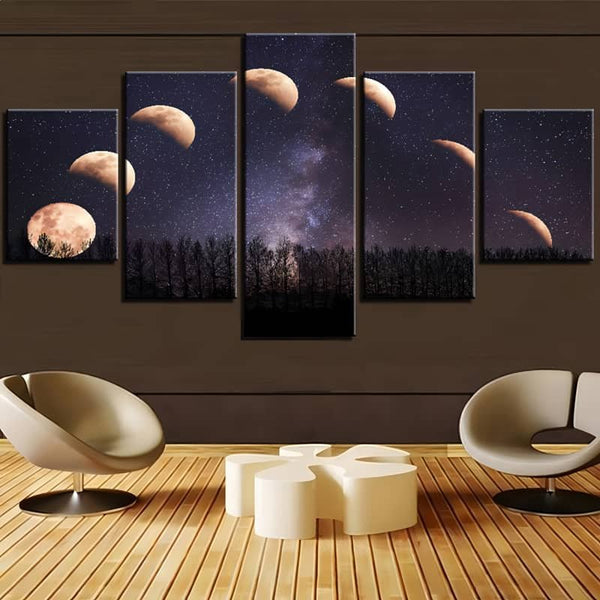 Malen nach Zahlen 5 teilig - Mondphasen im Sternenhimmel - hochwertige Leinwand - multi5, neue_bilder