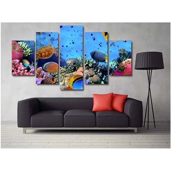 Malen nach Zahlen 5 teilig - Schildkröte und Fische, Korallenwelt - hochwertige Leinwand - multi5, neue_bilder