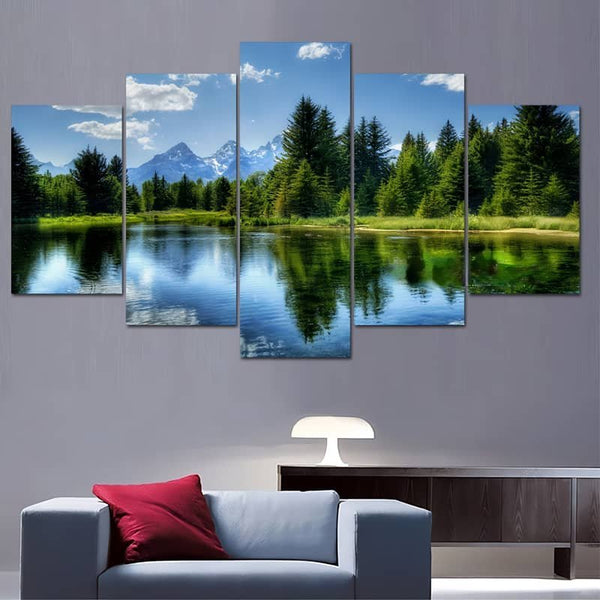 Malen nach Zahlen 5 teilig - Waldsee in den Bergen, blauer Himmel - hochwertige Leinwand - multi5, neue_bilder