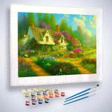 Malen nach Zahlen - Blumiges Waldcottage - hochwertige Leinwand - Horizontal, Natur, Wald
