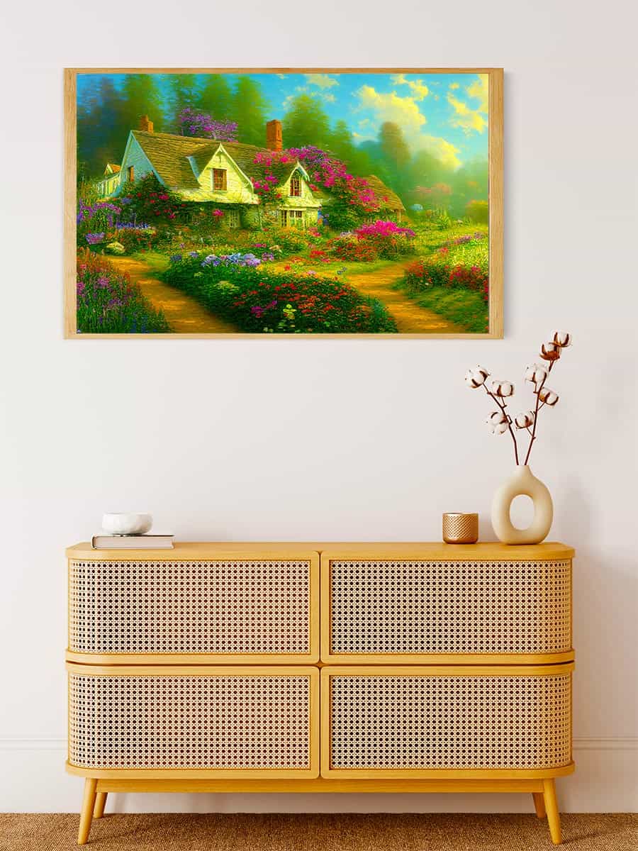 Malen nach Zahlen - Blumiges Waldcottage - hochwertige Leinwand - Horizontal, Natur, Wald