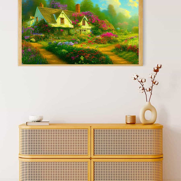 Malen nach Zahlen - Blumiges Waldcottage - hochwertige Leinwand - Horizontal, Natur, Wald