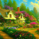 Malen nach Zahlen - Blumiges Waldcottage - hochwertige Leinwand - Horizontal, Natur, Wald