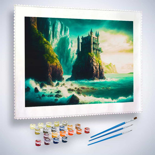 Malen nach Zahlen - Felsenburg - hochwertige Leinwand - Fantasy, Horizontal