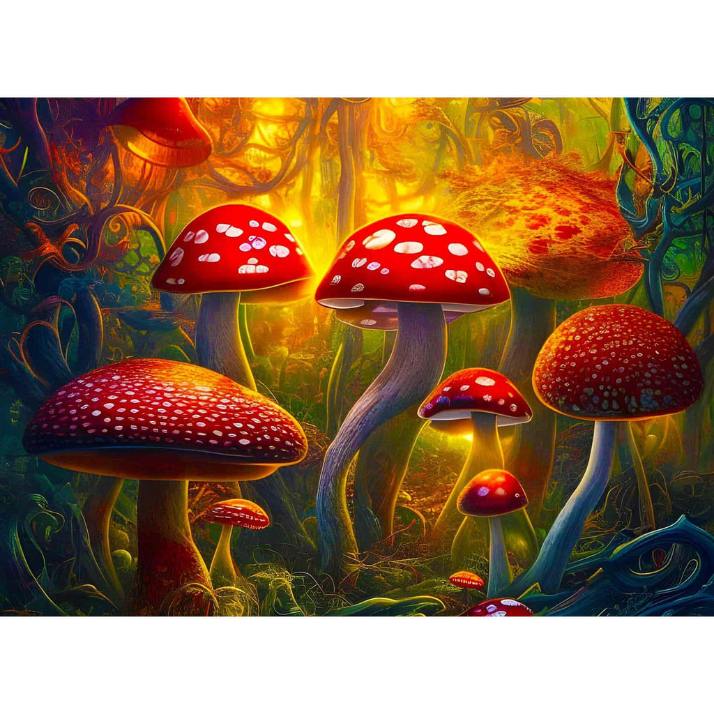 Diamond Painting Toadstool Family - Red mushrooms in a magical forest - Paint by Numbers kit with canvas, acrylic diamonds, and tools