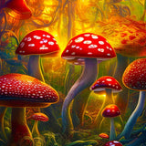 Malen nach Zahlen - Fliegenpilzfamilie - hochwertige Leinwand - Horizontal, Küche, Pilze, Wald