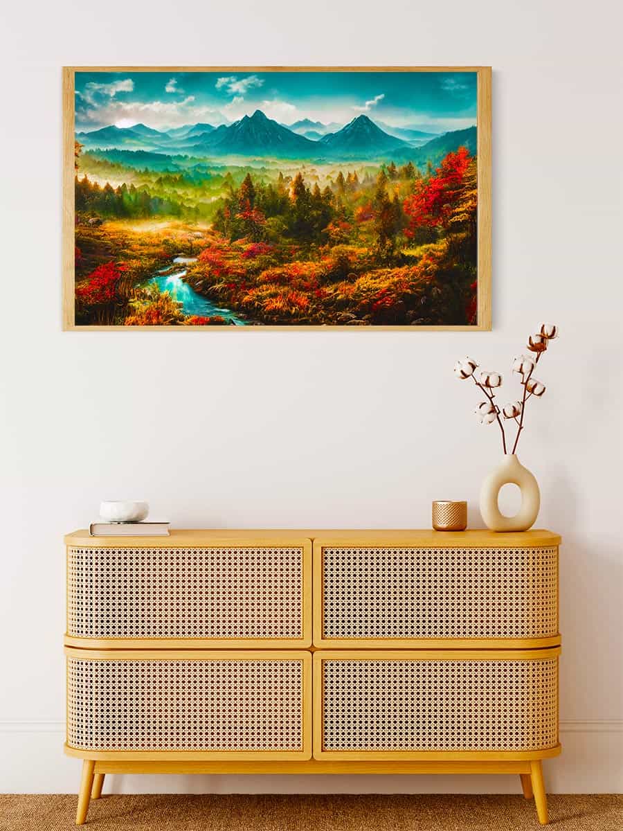 Malen nach Zahlen - Nadelwaldgebirge - hochwertige Leinwand - Berge, Fluss, Horizontal, Landschaft, Wald