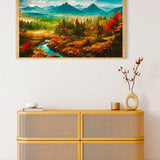 Malen nach Zahlen - Nadelwaldgebirge - hochwertige Leinwand - Berge, Fluss, Horizontal, Landschaft, Wald