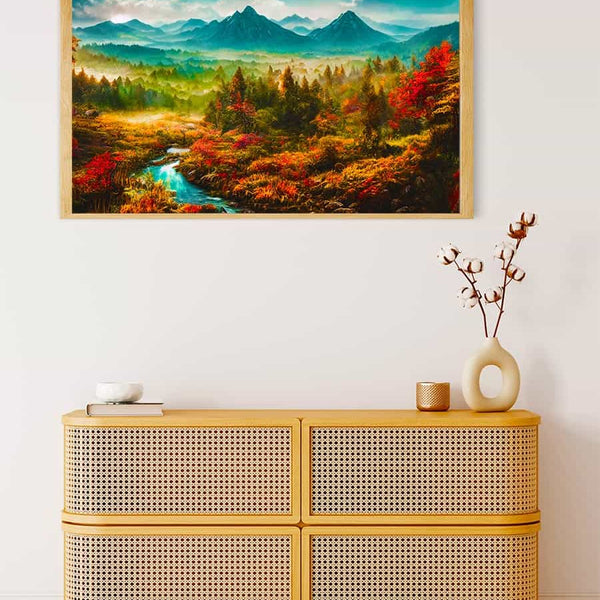 Malen nach Zahlen - Nadelwaldgebirge - hochwertige Leinwand - Berge, Fluss, Horizontal, Landschaft, Wald
