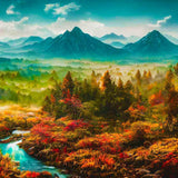 Malen nach Zahlen - Nadelwaldgebirge - hochwertige Leinwand - Berge, Fluss, Horizontal, Landschaft, Wald