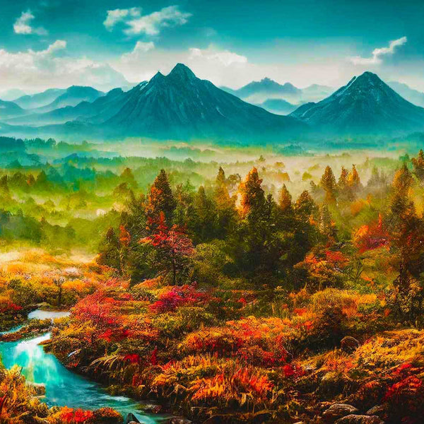 Malen nach Zahlen - Nadelwaldgebirge - hochwertige Leinwand - Berge, Fluss, Horizontal, Landschaft, Wald