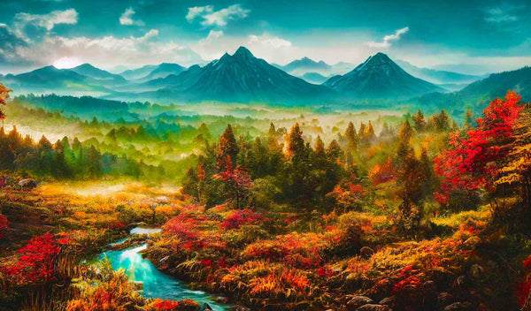 Malen nach Zahlen - Nadelwaldgebirge - hochwertige Leinwand - Berge, Fluss, Horizontal, Landschaft, Wald
