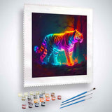 Malen nach Zahlen - Leuchtend bunter Tiger - hochwertige Leinwand - Neu eingetroffen, Quadratisch, Tiere, TiereNeu eingetroffen, Tiger